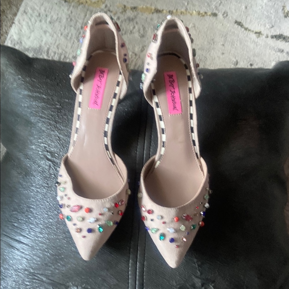 Betsey Johnson Women's Embellished Beige Heels
